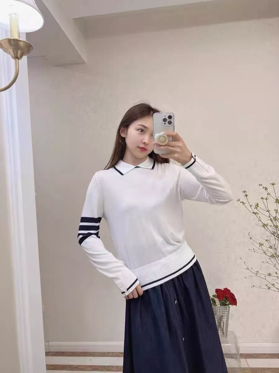 톰브라운 폴로 칼라 배색 스트라이프 니트 상세 이미지 31