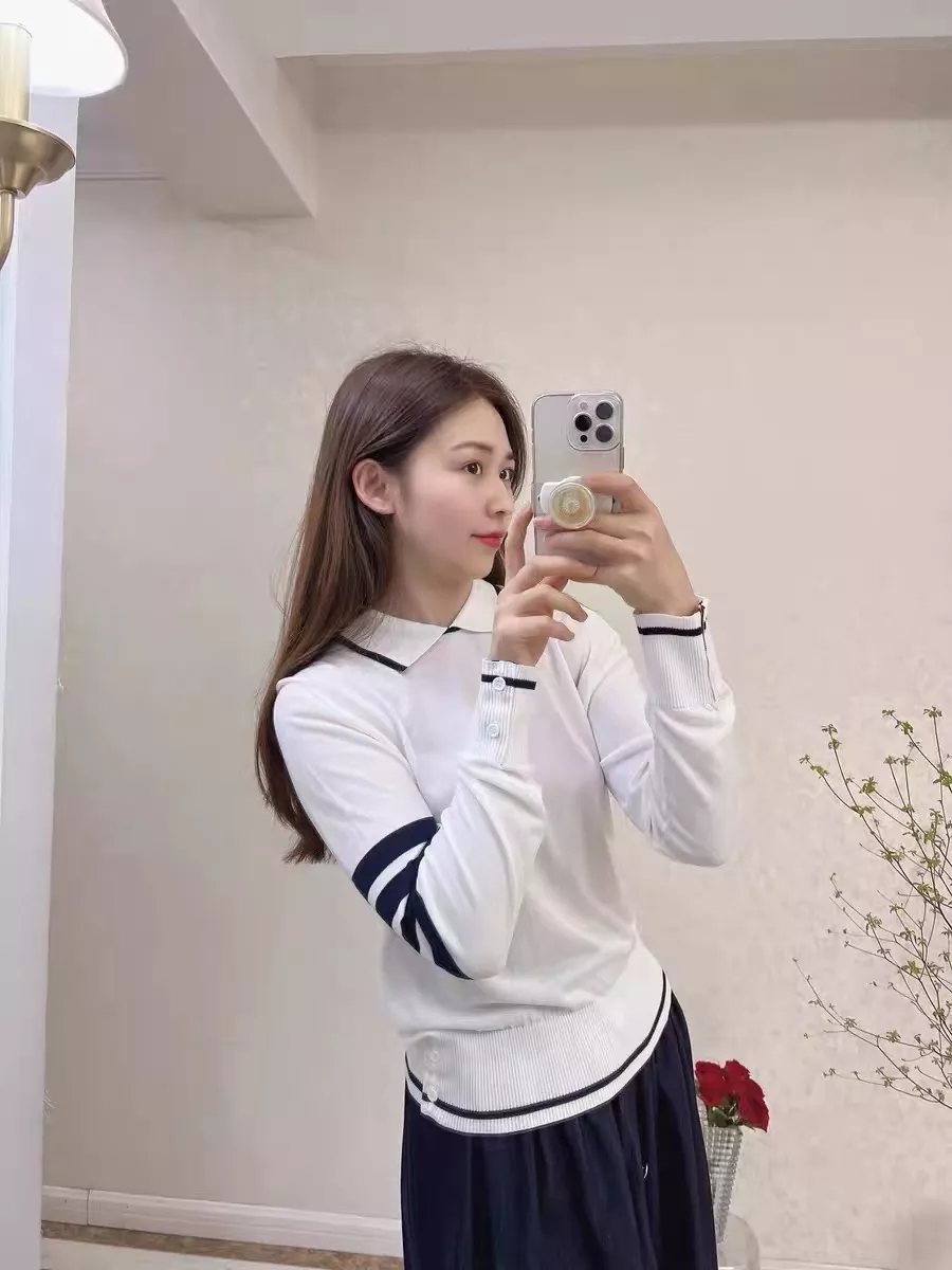 톰브라운 폴로 칼라 배색 스트라이프 니트 상세 이미지 29