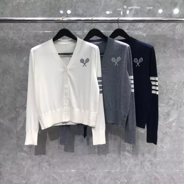 톰브라운 테니스 라켓 울 브이넥 가디건