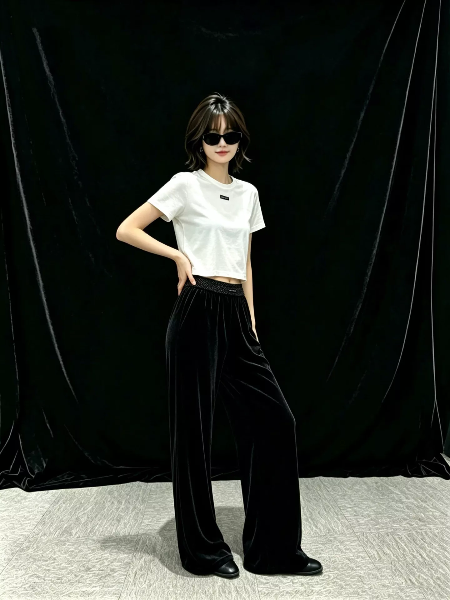 미우미우 로고 허리밴드 실크혼방 벨벳 팬츠 상세 이미지 11