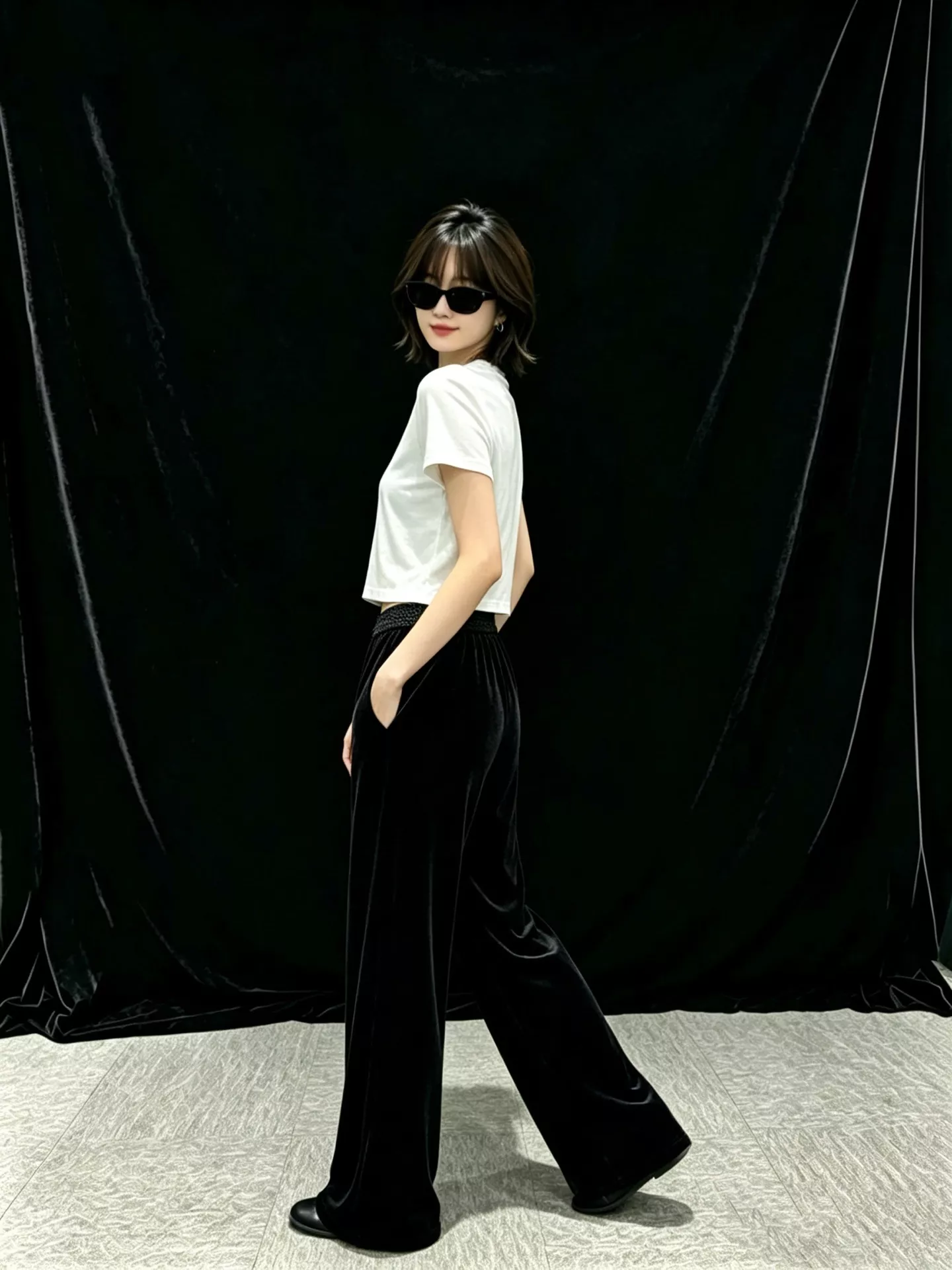 미우미우 로고 허리밴드 실크혼방 벨벳 팬츠 상세 이미지 13