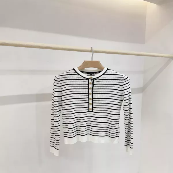 샤넬 스트라이프 울 반오픈 니트