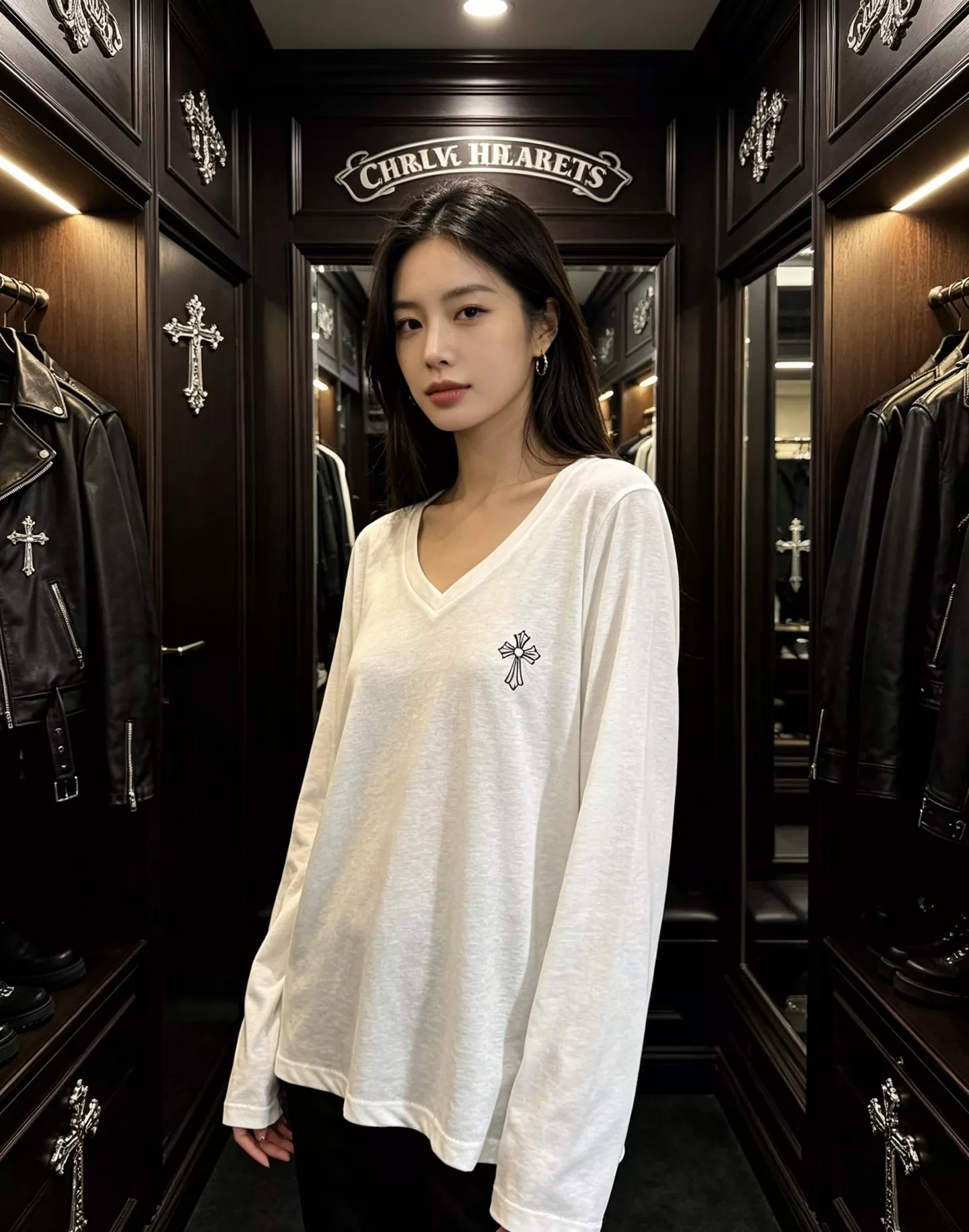 크롬하츠 십자 로고 프린트 브이넥 긴소매 티셔츠 상세 이미지 31