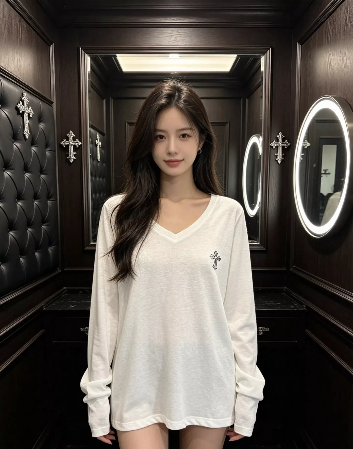크롬하츠 십자 로고 프린트 브이넥 긴소매 티셔츠 상세 이미지 26
