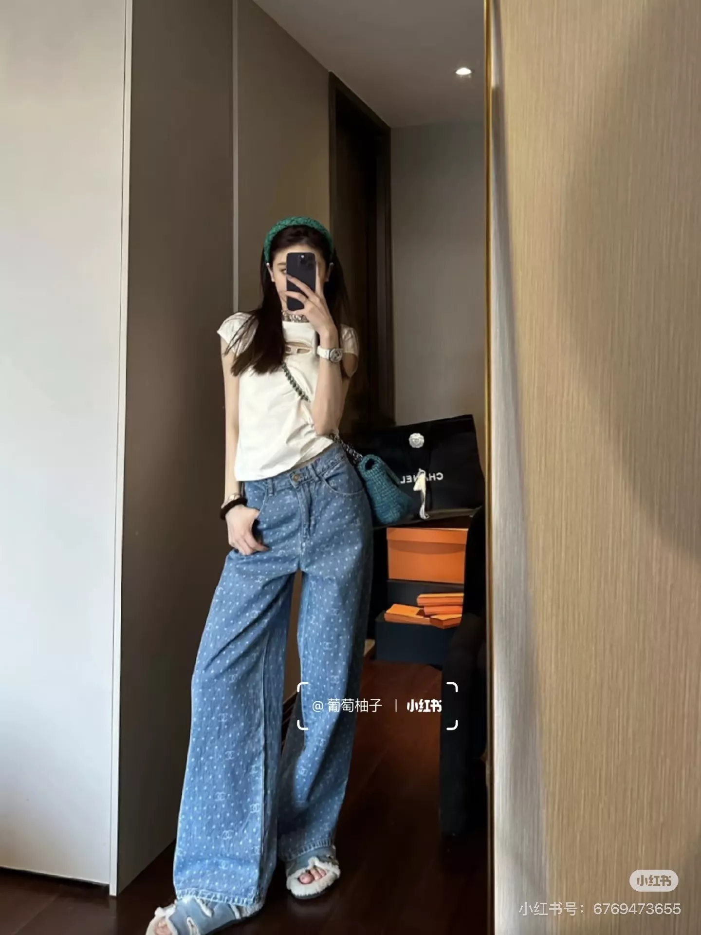 샤넬 레이저 프린트 하이웨이스트 데님 팬츠 상세 이미지 20
