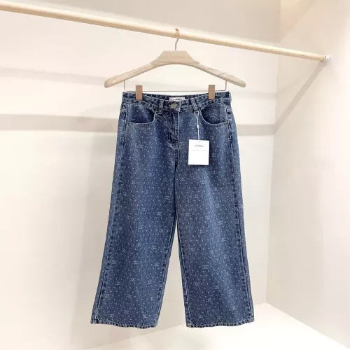 샤넬 레이저 프린트 하이웨이스트 데님 팬츠