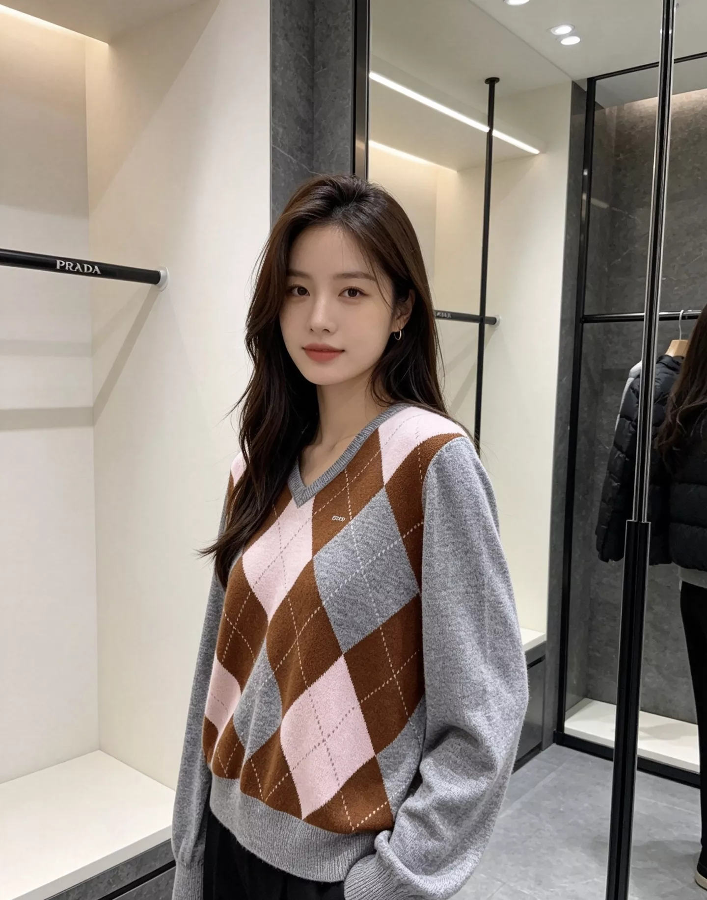 프라다 브이넥 아가일 울 니트 가디건 상세 이미지 18