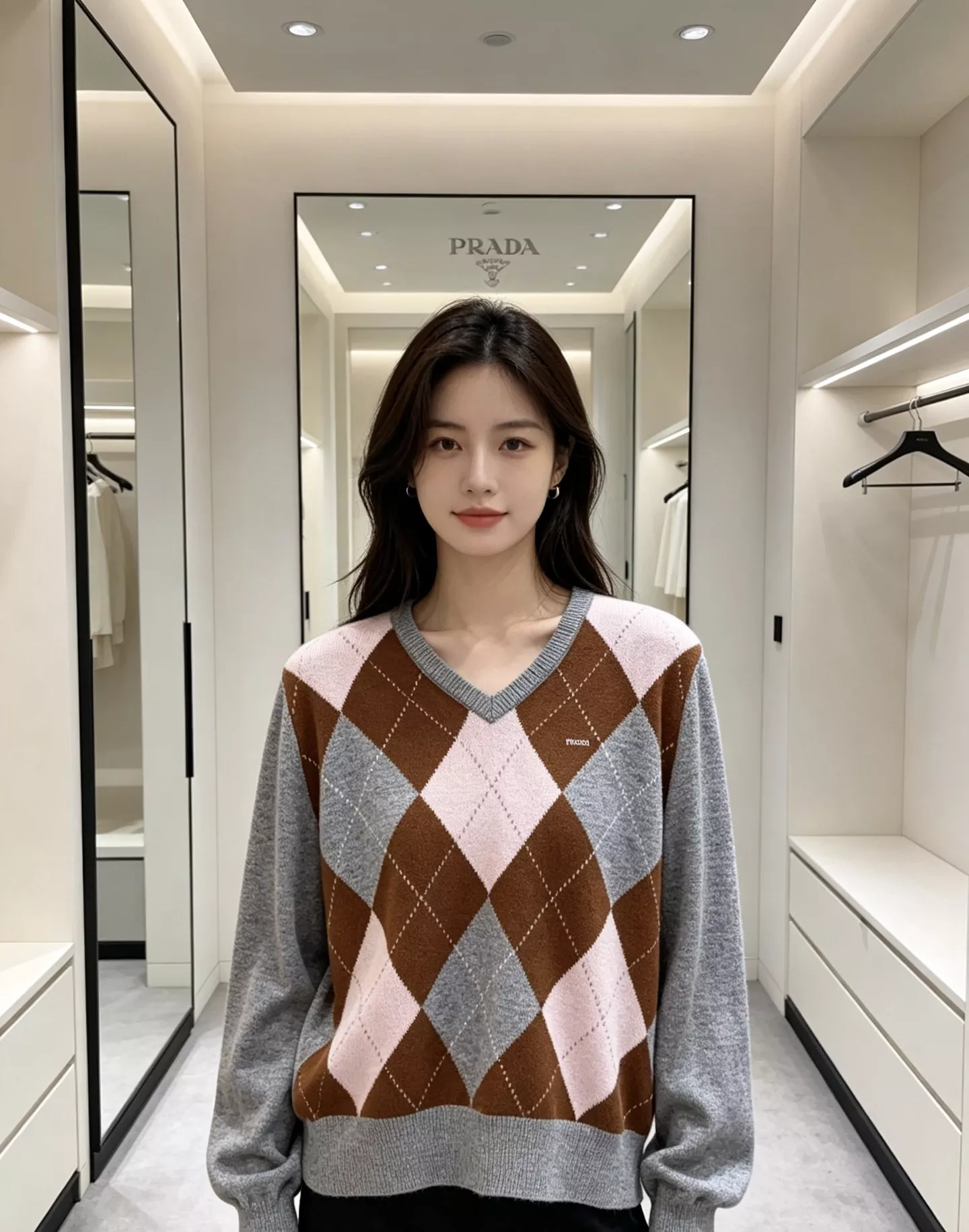 프라다 브이넥 아가일 울 니트 가디건 상세 이미지 17