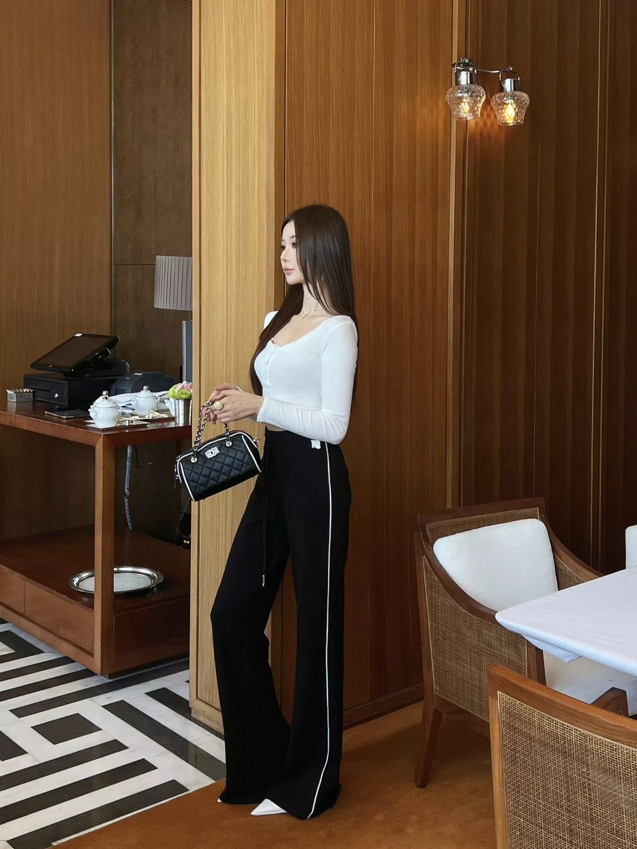 알렉산더왕 블랙 스트라이프 밴딩 롱 팬츠 상세 이미지 14