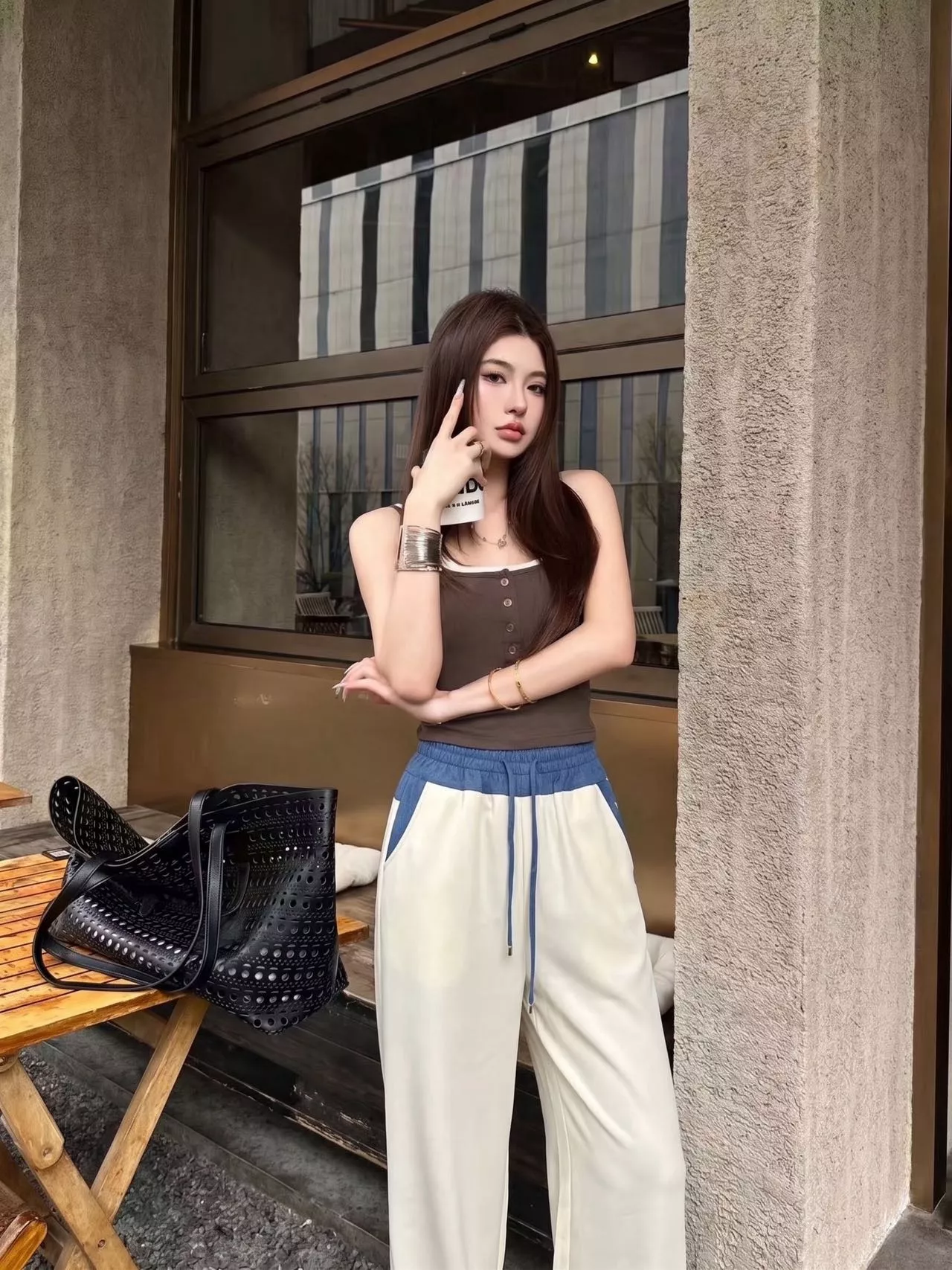 셀린느 배색 허리밴드 코튼혼방 와이드 팬츠 상세 이미지 15