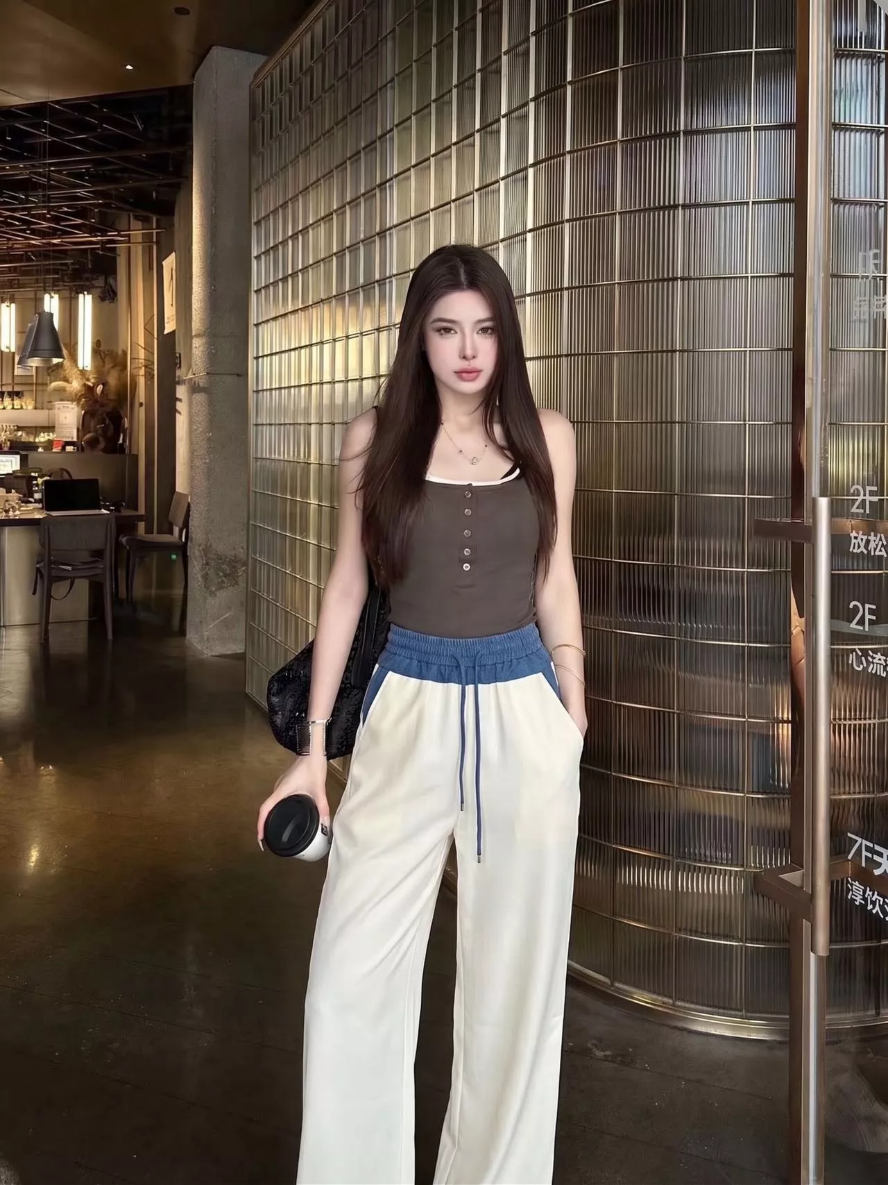 셀린느 배색 허리밴드 코튼혼방 와이드 팬츠 상세 이미지 17