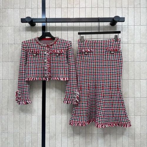 샤넬 레드 체크 트위드 투피스