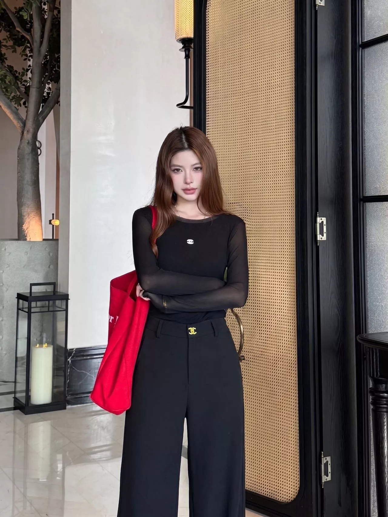 샤넬 골드 버튼 하이웨이스트 와이드 팬츠 상세 이미지 23