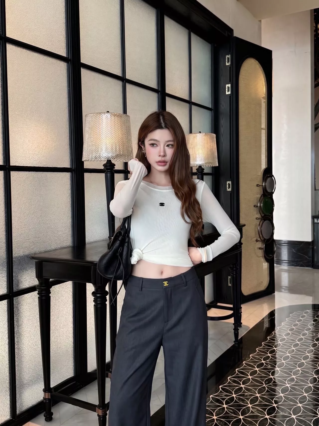 샤넬 골드 버튼 하이웨이스트 와이드 팬츠 상세 이미지 16