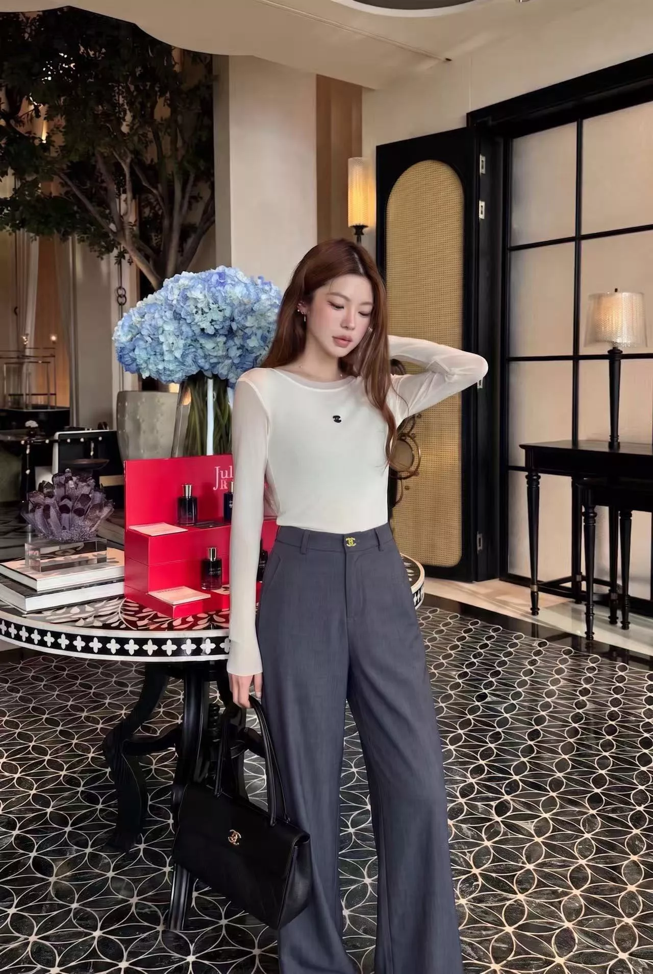 샤넬 골드 버튼 하이웨이스트 와이드 팬츠 상세 이미지 18