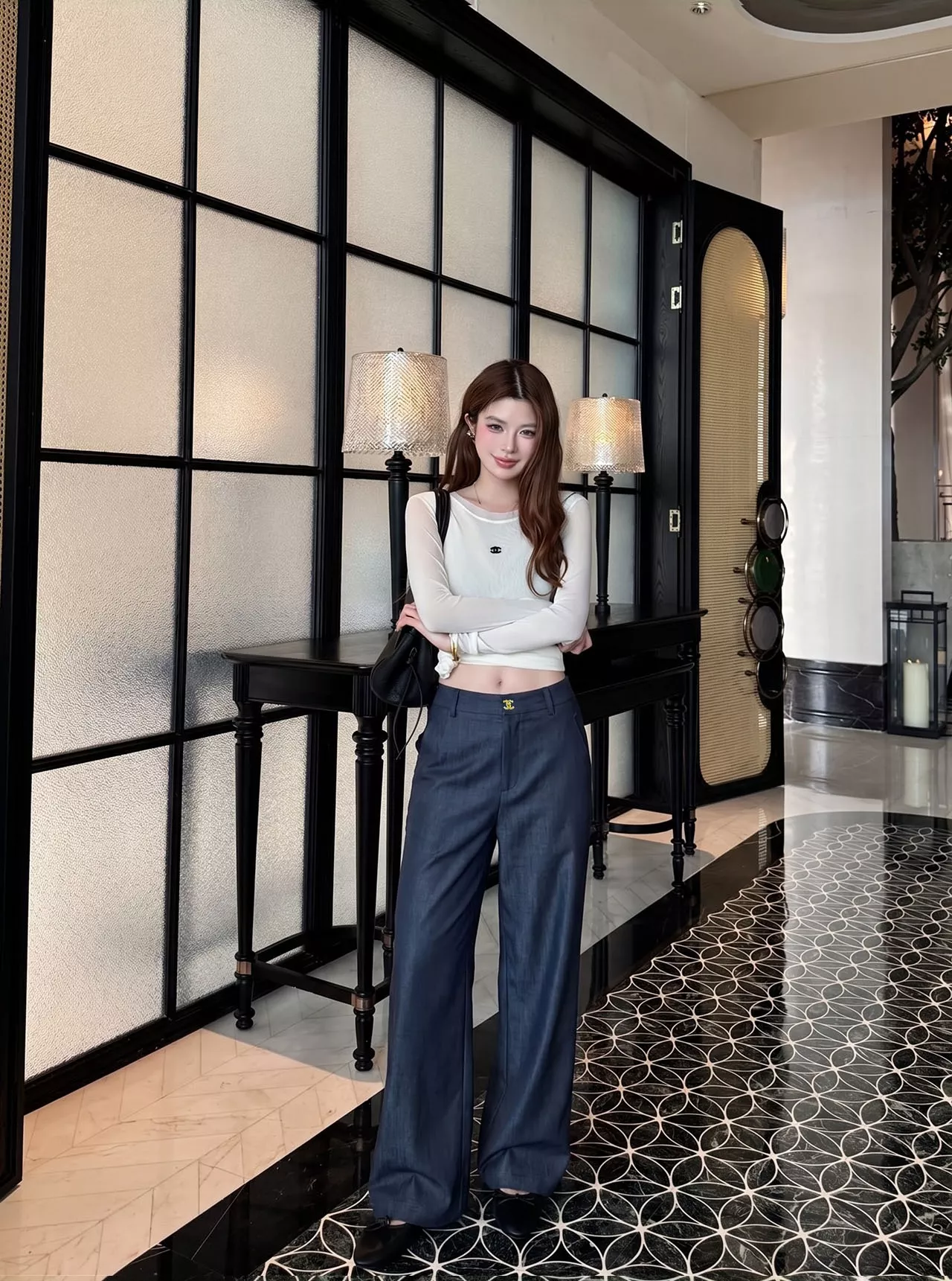 샤넬 골드 버튼 하이웨이스트 와이드 팬츠 상세 이미지 13