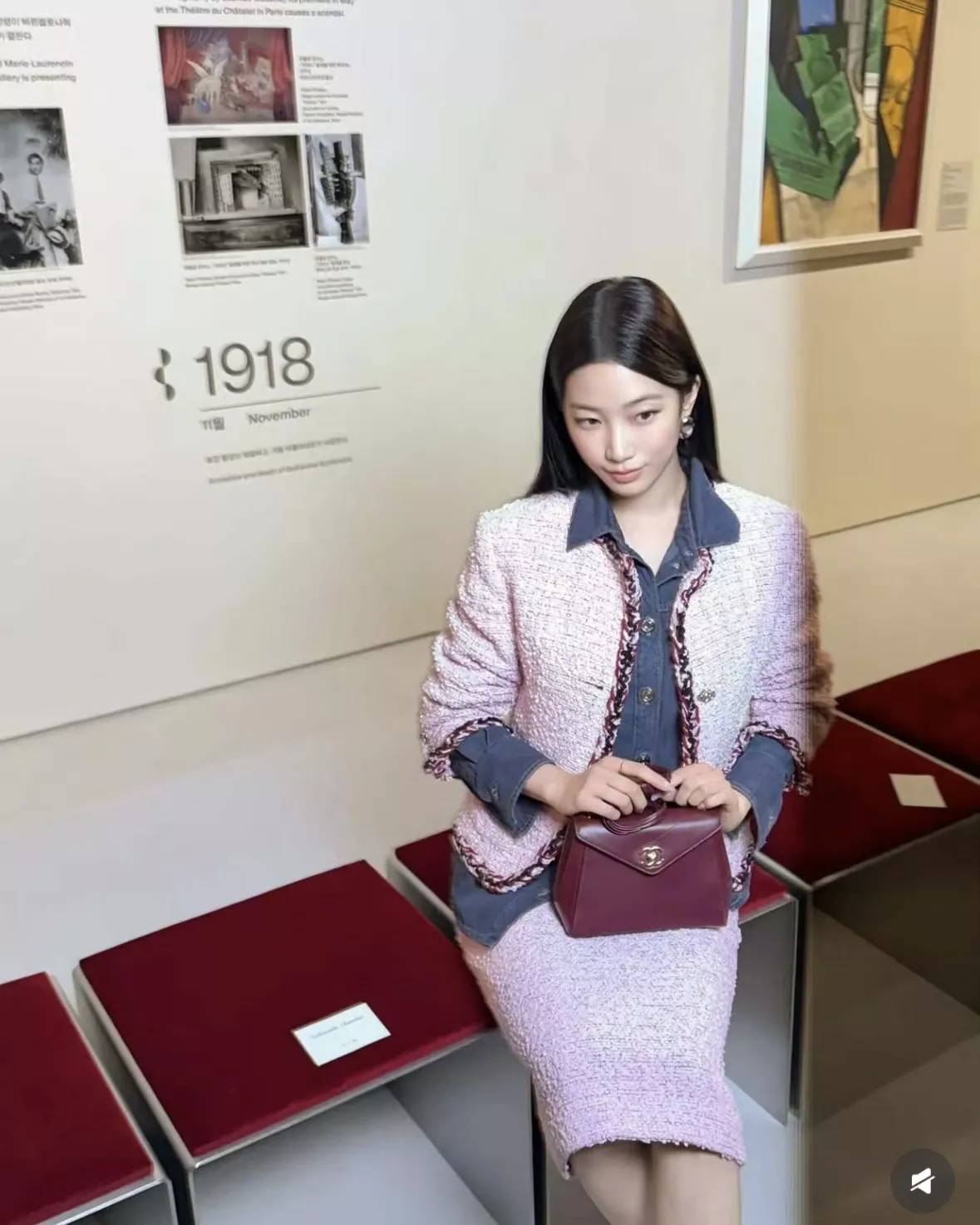 샤넬 핑크 트위드 금속 버튼 재킷 상세 이미지 20