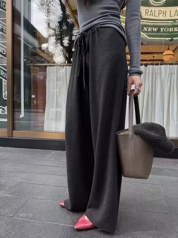 더로우 스트링 허리 니트 와이드 팬츠 상세 이미지 16