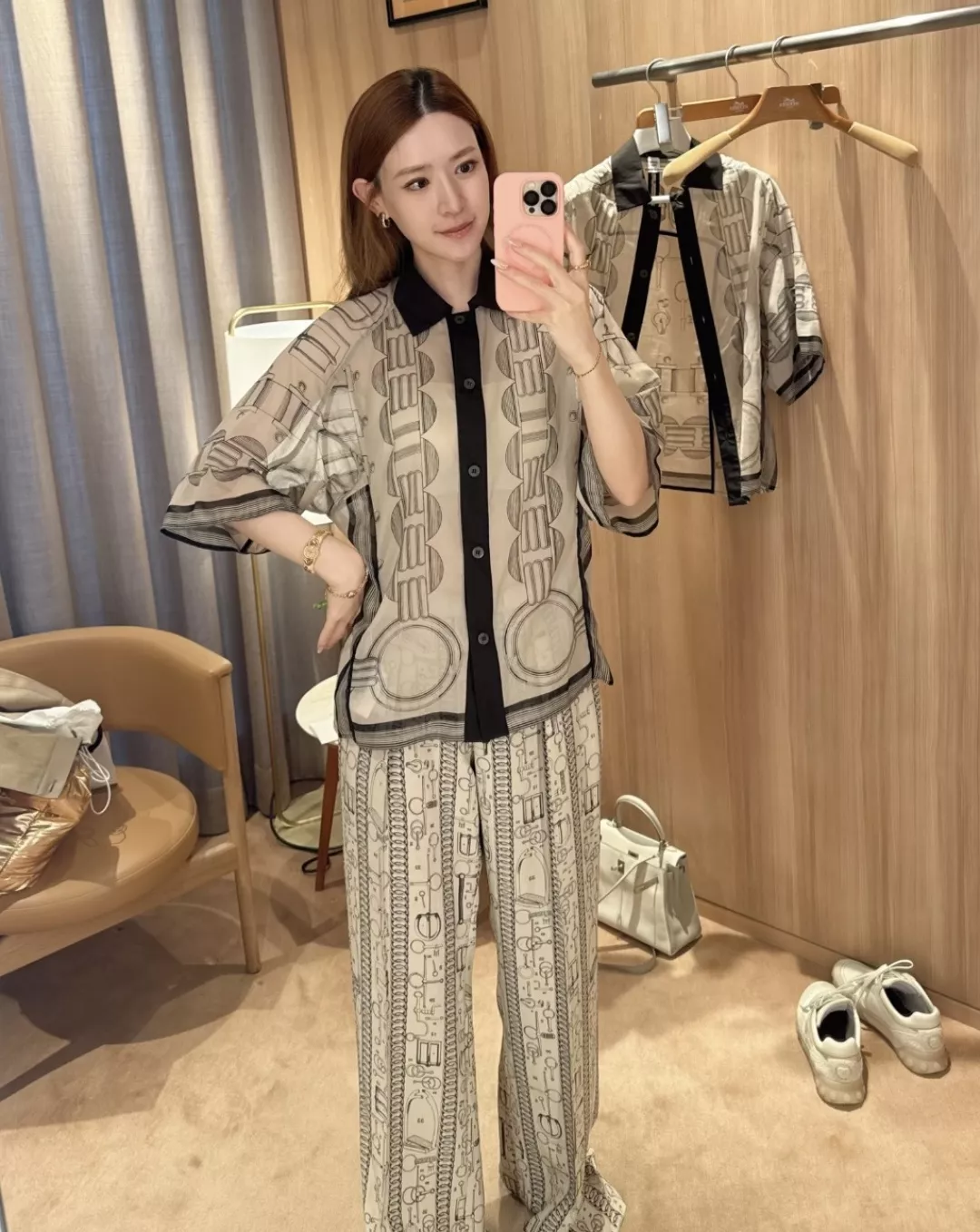 에르메스 실크 프린트 와이드 롱 팬츠 상세 이미지 26