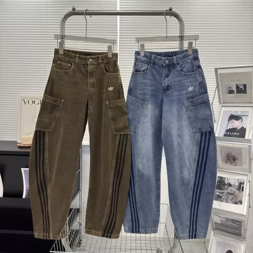 아디다스 워싱 코튼 와이드 데님 팬츠