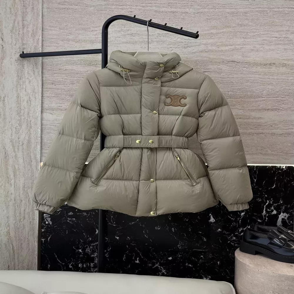 셀린느 벨트 후드 슬림핏 구스다운 패딩