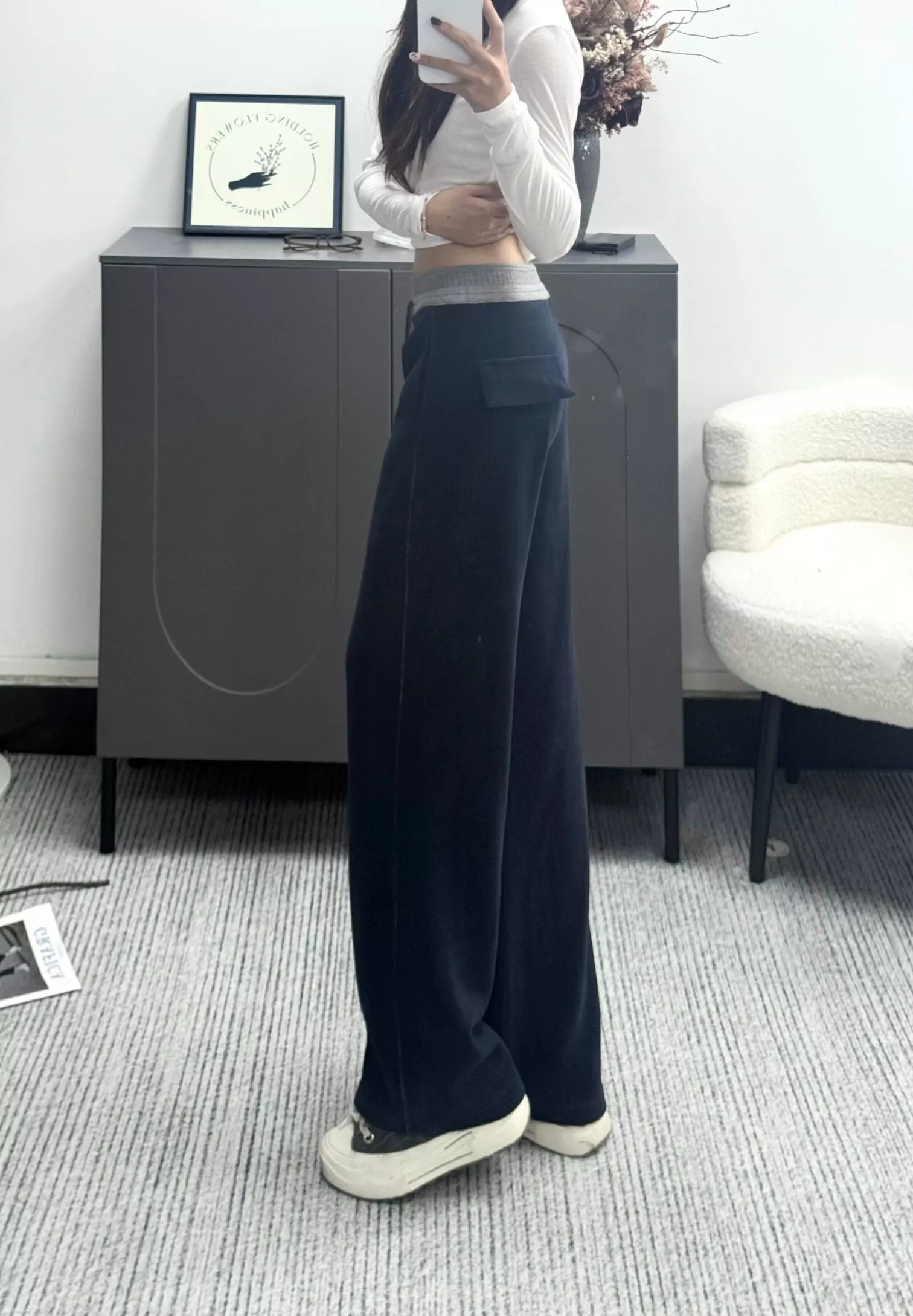 미우미우 배색 허리 코듀로이 와이드 팬츠 상세 이미지 21