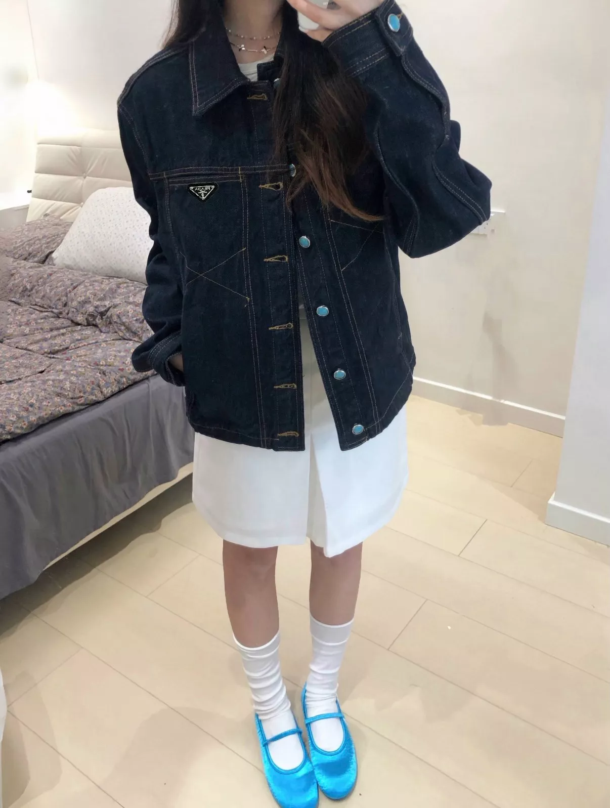 프라다 원색 데님 콘트라스트 버튼 재킷 상세 이미지 10