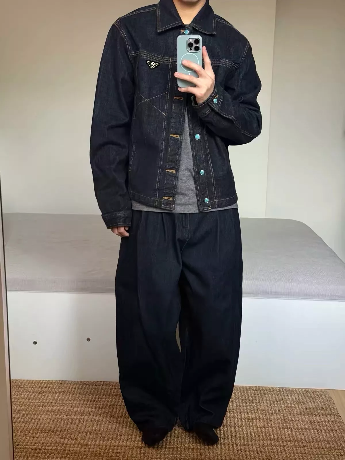 프라다 원색 데님 콘트라스트 버튼 재킷 상세 이미지 30