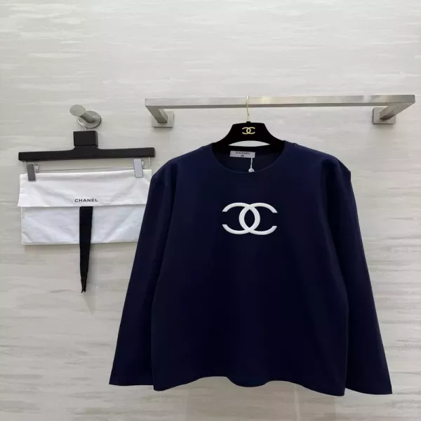 샤넬 더블 C 로고 여성용 긴소매 티셔츠