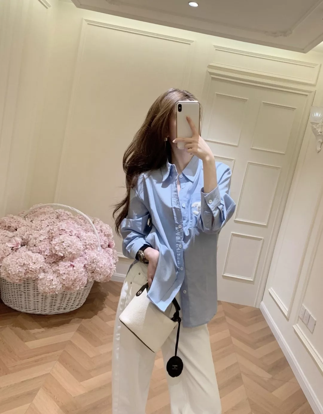 샤넬 코튼 린넨 자수 포켓 여성용 긴소매 셔츠 상세 이미지 30