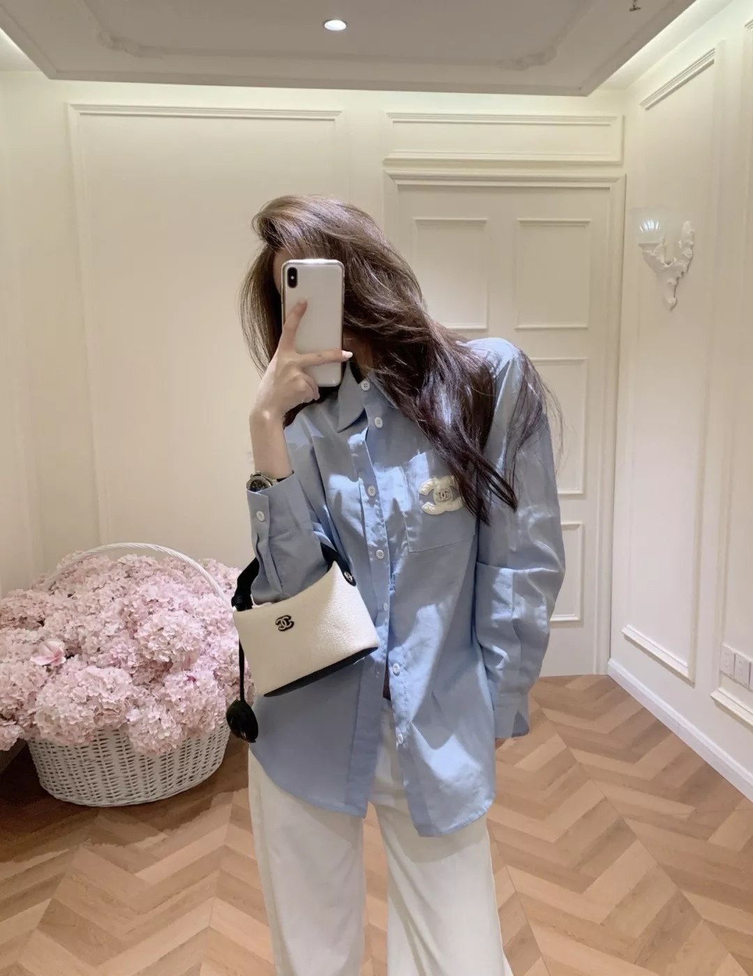 샤넬 코튼 린넨 자수 포켓 여성용 긴소매 셔츠 상세 이미지 29