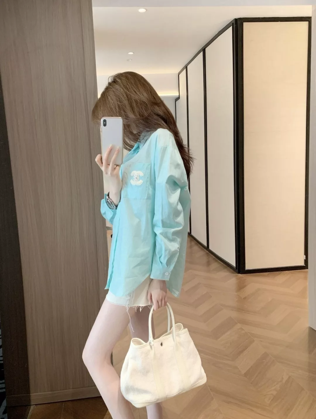 샤넬 코튼 린넨 자수 포켓 여성용 긴소매 셔츠 상세 이미지 50