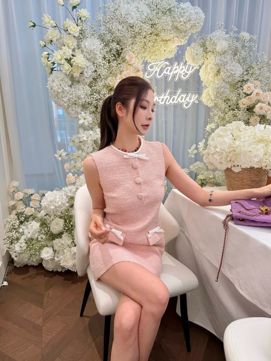 샤넬 트위드 리본 장식 여성용 원피스 상세 이미지 12