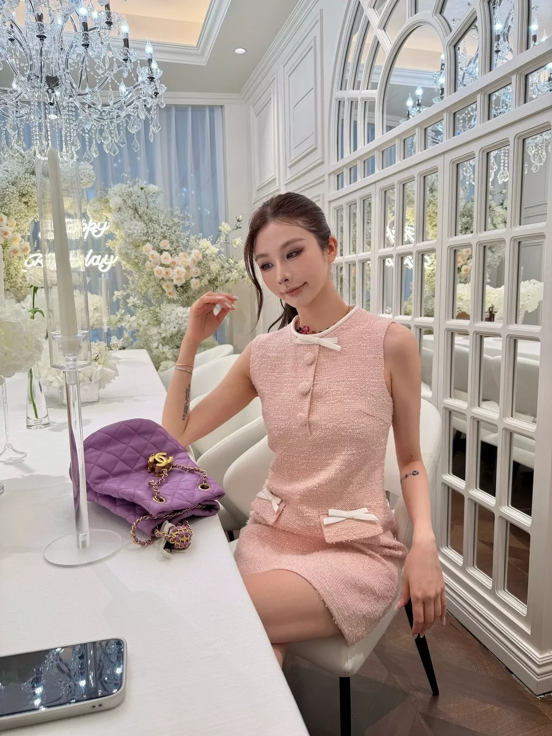 샤넬 트위드 리본 장식 여성용 원피스 상세 이미지 16