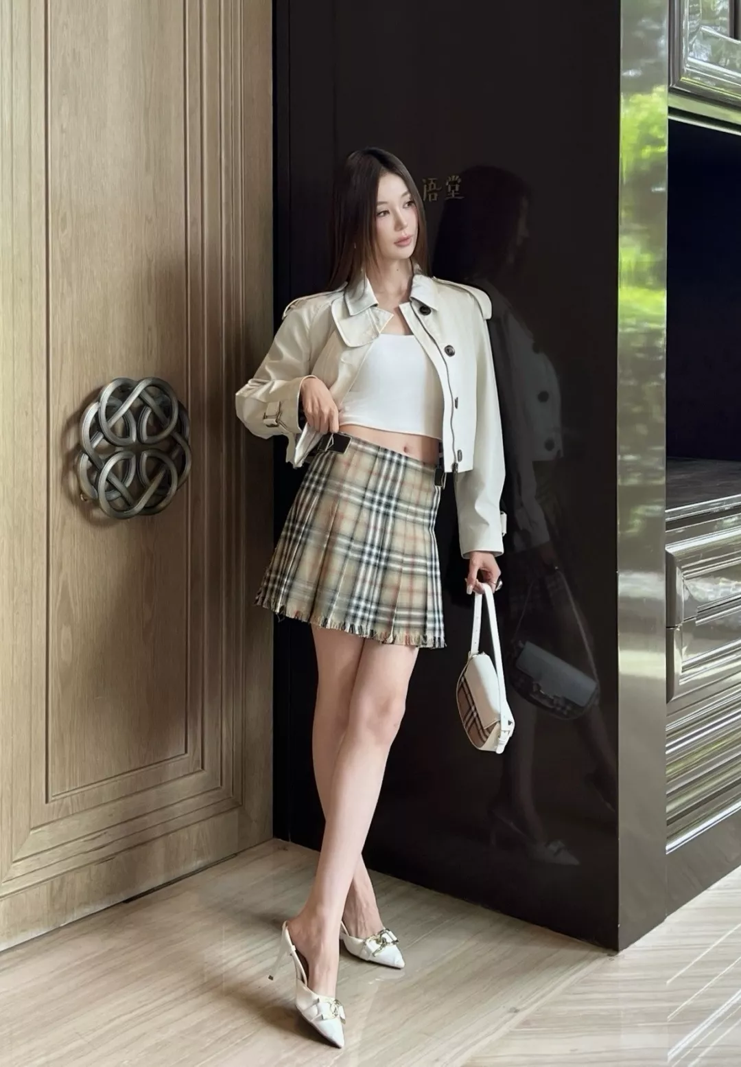 버버리 체크 플리츠 벨트 여성용 미니 스커트 상세 이미지 11