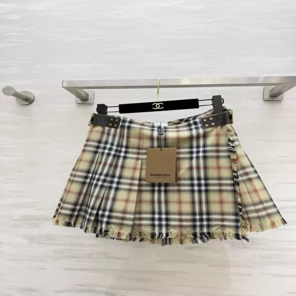 버버리 체크 플리츠 벨트 여성용 미니 스커트