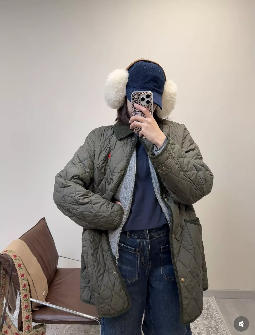 폴로 복고 퀼팅 코듀로이 여성용 미들 패딩 상세 이미지 27