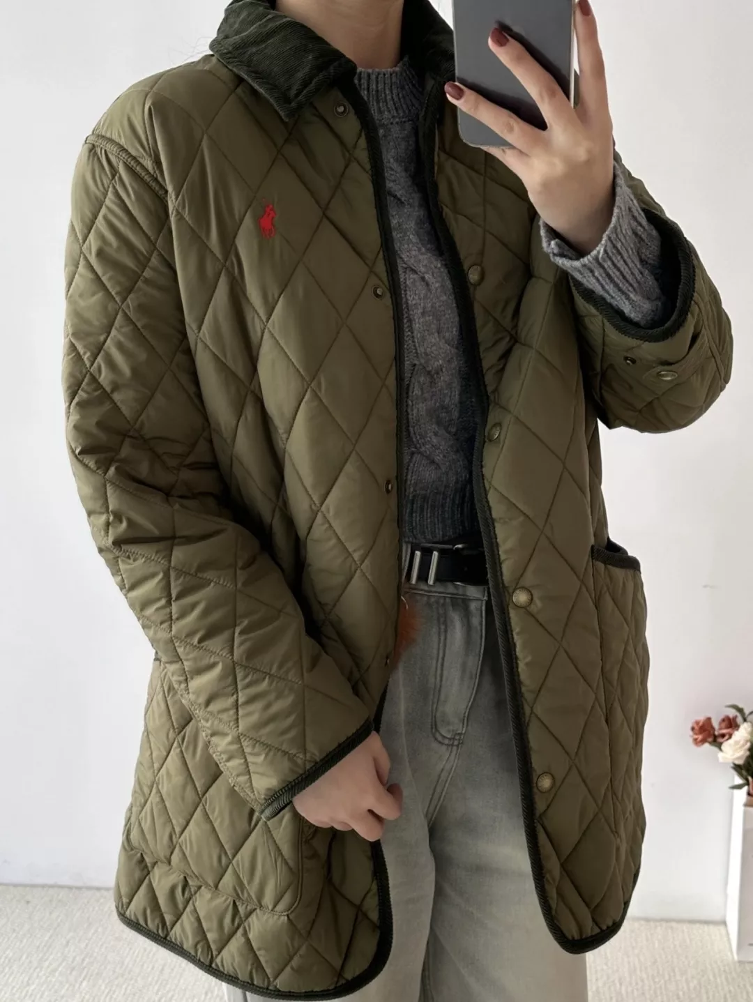 폴로 복고 퀼팅 코듀로이 여성용 미들 패딩 상세 이미지 23