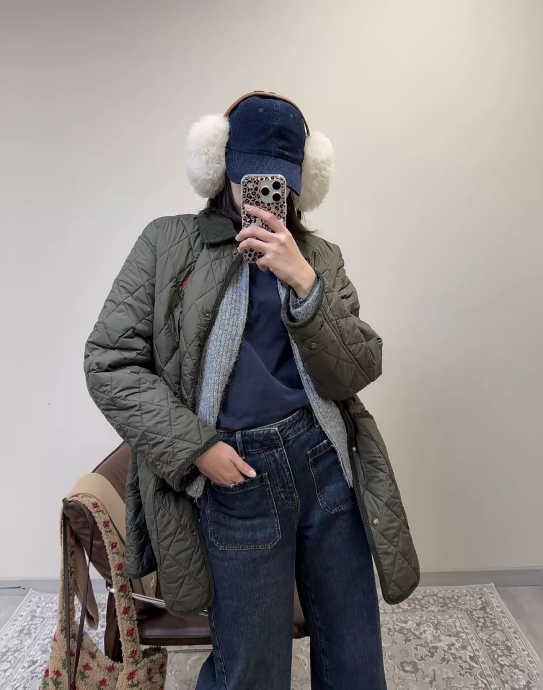 폴로 복고 퀼팅 코듀로이 여성용 미들 패딩 상세 이미지 26