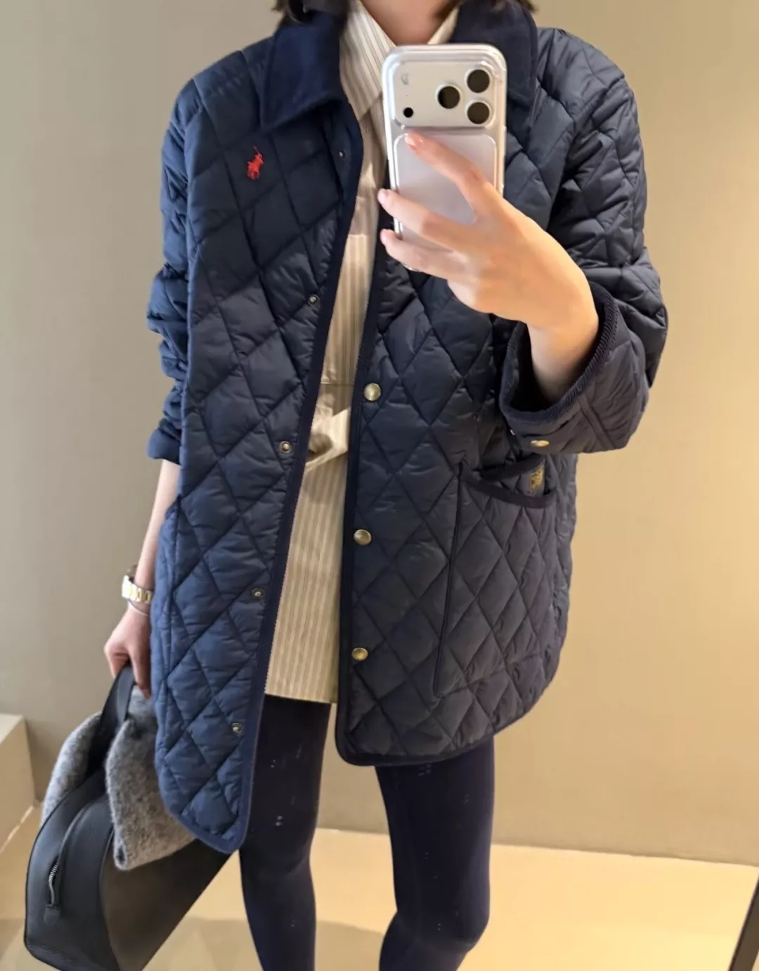 폴로 복고 퀼팅 코듀로이 여성용 미들 패딩 상세 이미지 30