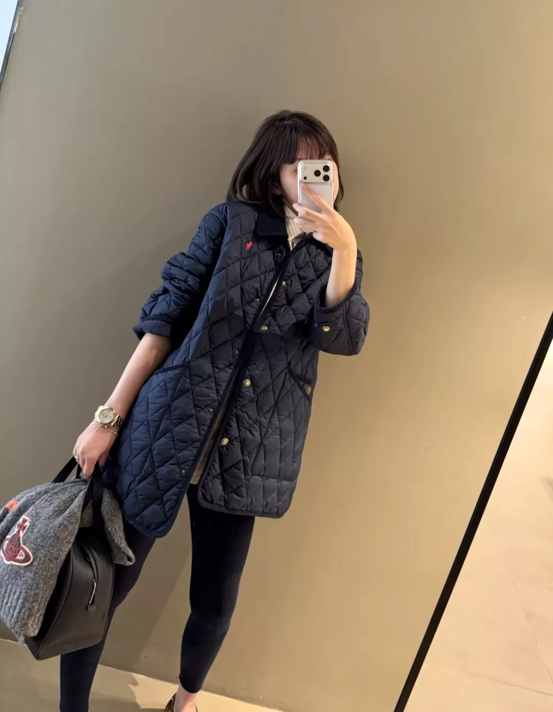 폴로 복고 퀼팅 코듀로이 여성용 미들 패딩 상세 이미지 28