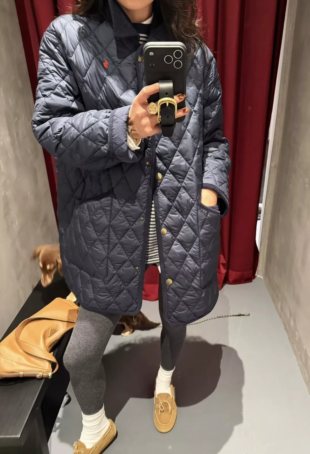 폴로 복고 퀼팅 코듀로이 여성용 미들 패딩 상세 이미지 33