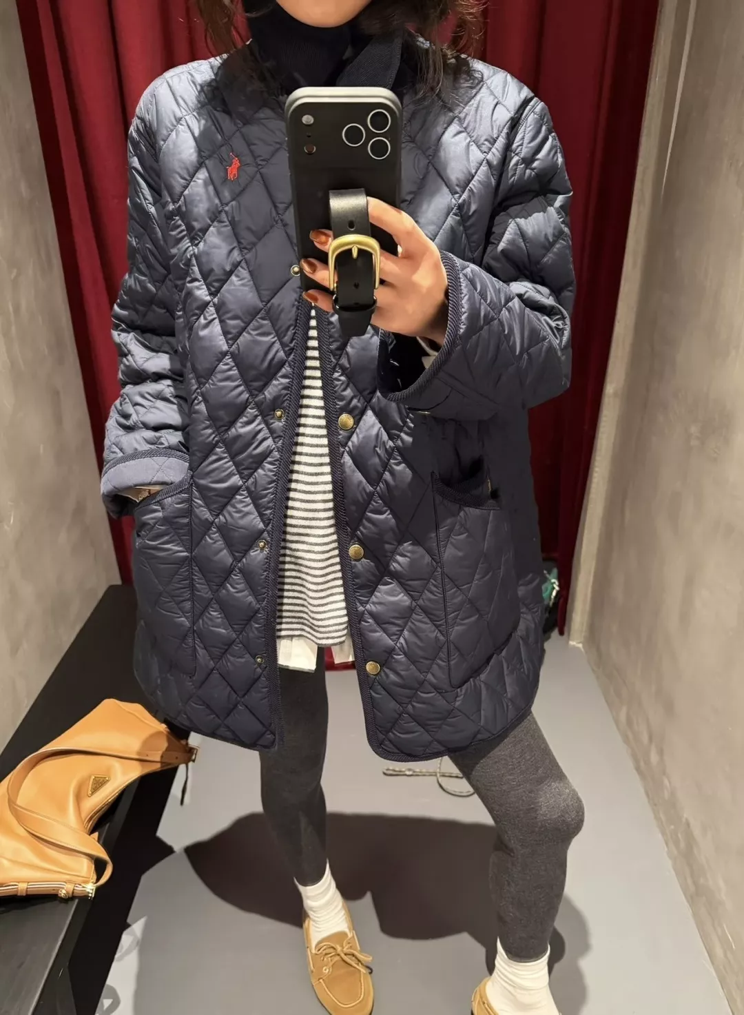폴로 복고 퀼팅 코듀로이 여성용 미들 패딩 상세 이미지 35