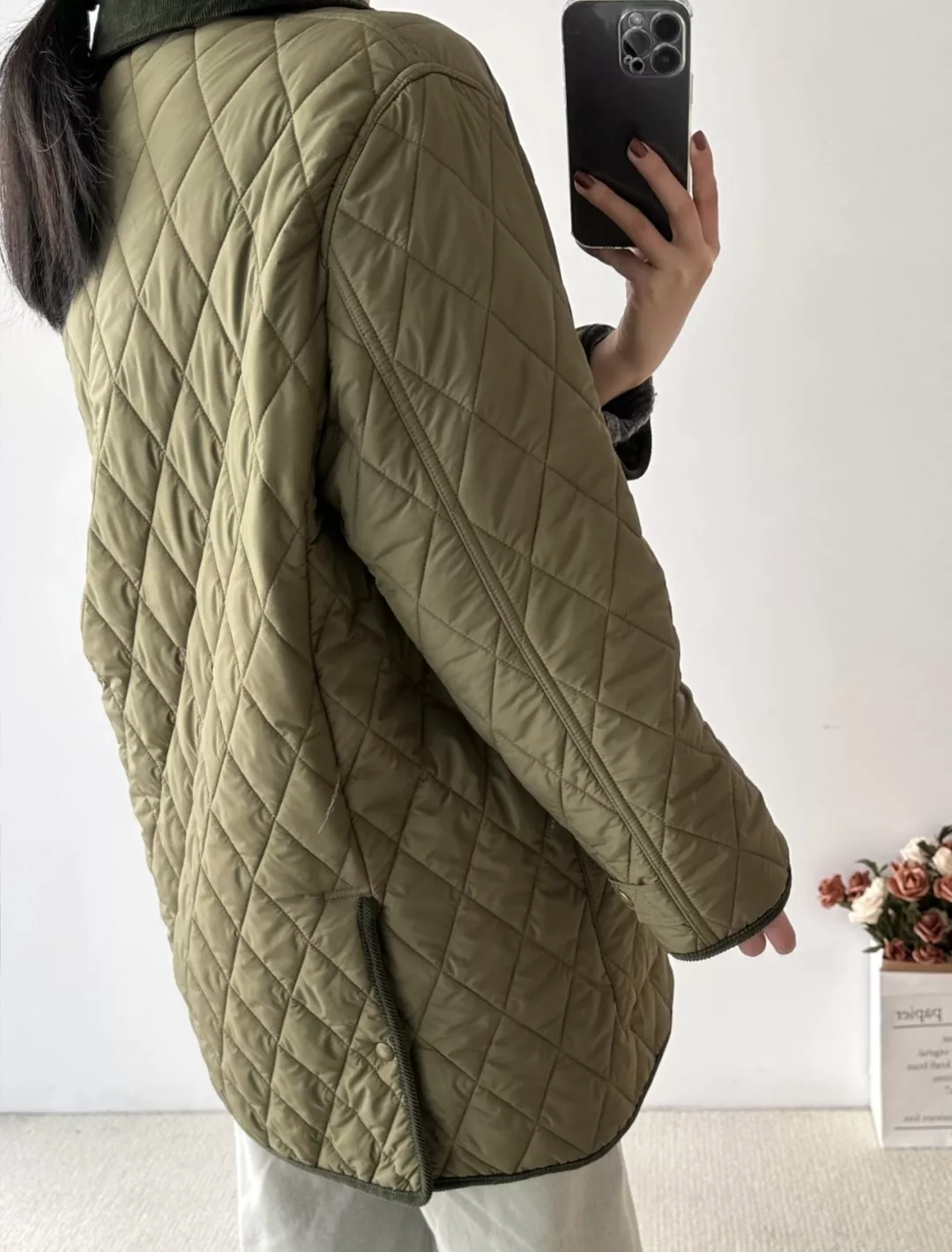 폴로 복고 퀼팅 코듀로이 여성용 미들 패딩 상세 이미지 24