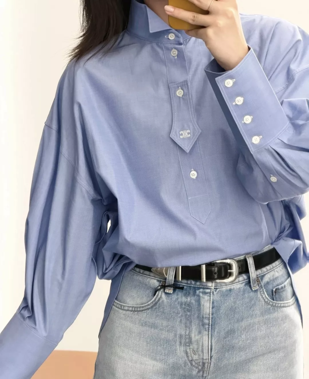 셀린느 플라이 칼라 여성용 긴소매 셔츠 상세 이미지 21