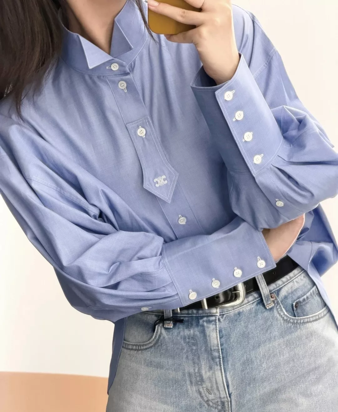 셀린느 플라이 칼라 여성용 긴소매 셔츠 상세 이미지 22