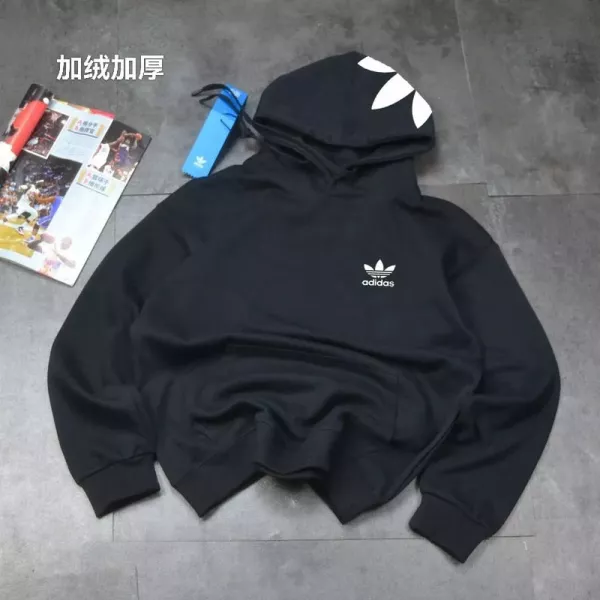 아디다스 삼엽 로고 기모 코튼 후드 티셔츠