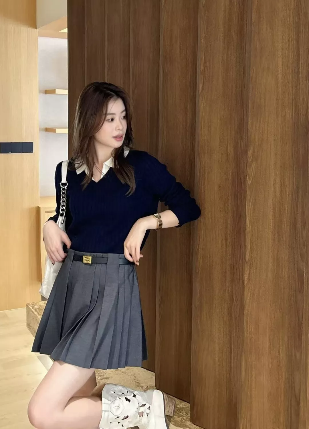 미우미우 입체 압플리츠 벨트 미니 스커트 상세 이미지 19
