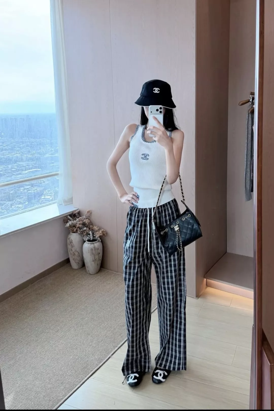 샤넬 복고 체크 와이드 밴딩 팬츠 상세 이미지 10