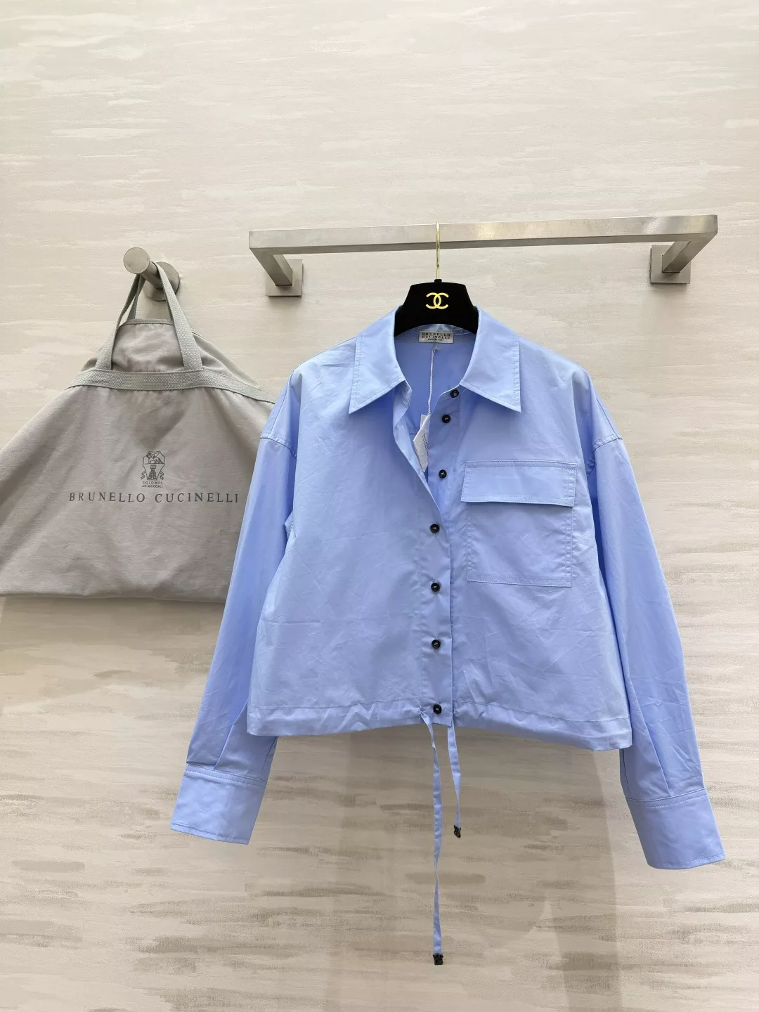 브루넬로쿠치넬리 드로스트링 크롭 코튼 포켓 셔츠 상세 이미지 12
